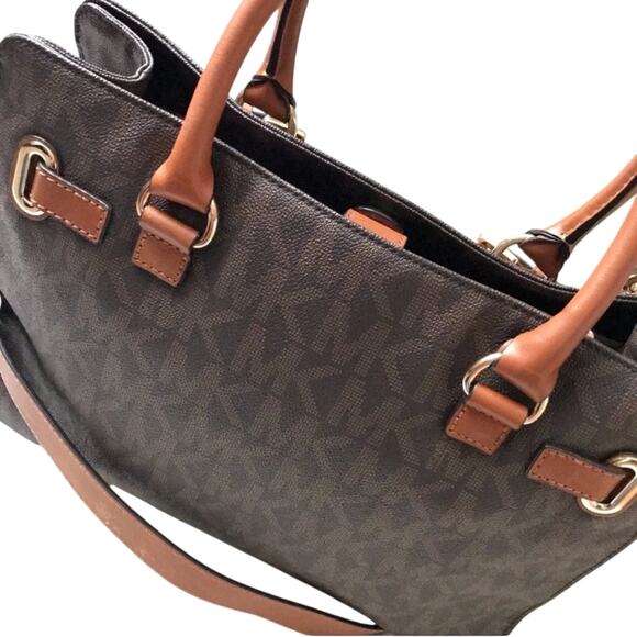 Michael Kors Brown Logo Print Large Hamilton Tote Satchel Handbag - Picture 6 of 14